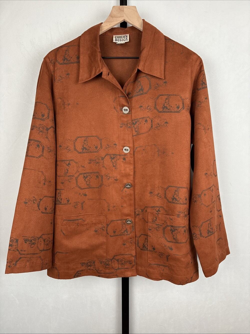 Chico's Design Vintage Faux Suede Jacket Size 2/Large Brown Western Country